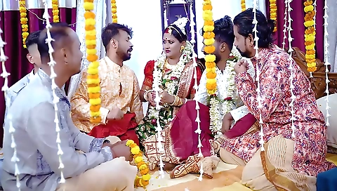 Huge cock and cumming action in a hot gangbanged wedding