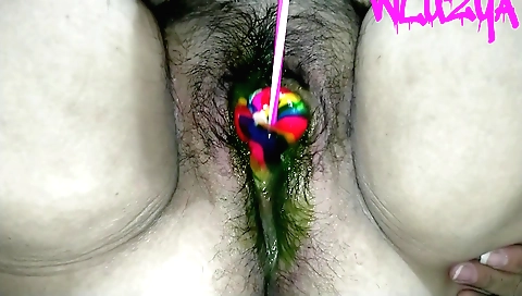 Hairy indian slut fucks with a toy in amateur film
