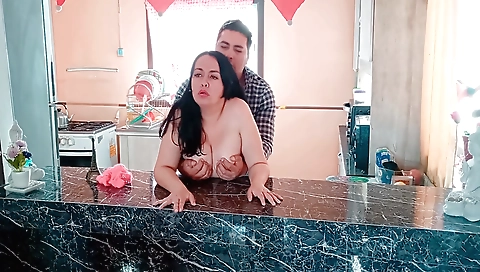 Indian stepmom fucks her big ass with a big black dildo