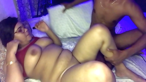 Big ass chubby Indian chick in heels and stockings