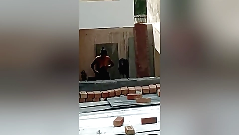 Indian blonde in outdoor bathing in hot summer sun