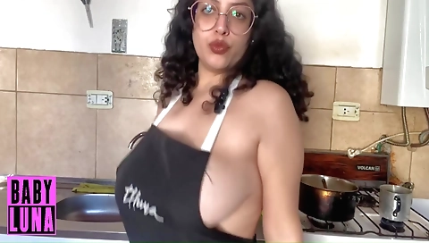 sexy girl with an apricot and a titted body enjoys a spicy meal