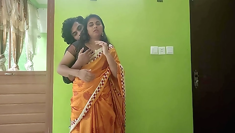 Indian brunette with a long lip lock is having fun with her boyfriend