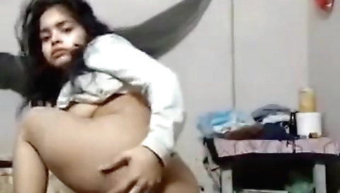 Indian brunette hairy teen naked on webcam in lingerie