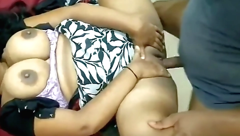 Indian brunette with big tits is sucking and fucking