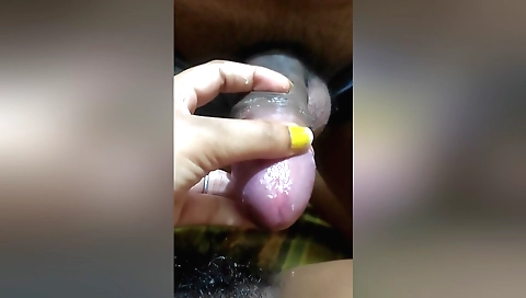 Indian babe is playing with her big cock in hotel room