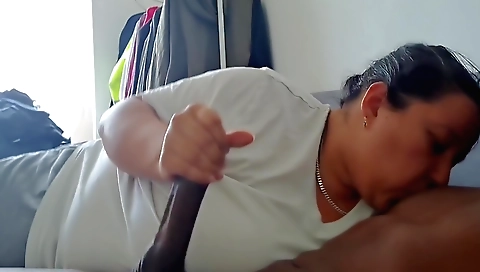 Mature whore sucks a big cock and gets her pussy fucked