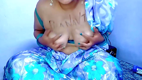 Sexy lingerie solo female enjoys her natural boobs and tits