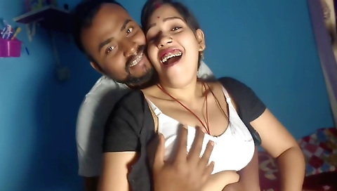 Indian wife gives him a blowjob and gets fucked by him