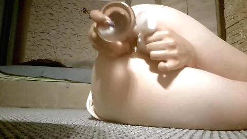 Anal solo with hot brunette in homemade porn video