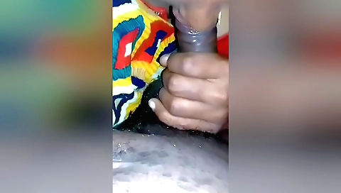 Cute girl's pussy is getting fingered in her handjob