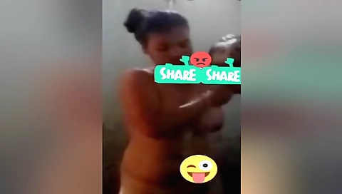 Big tits brunette girl in shower making solo video