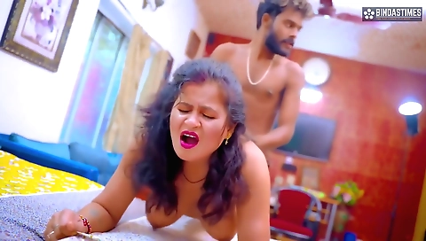 Indian hottie with big boobs is getting fucked on the couch