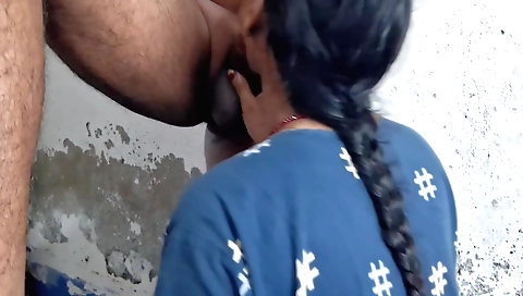 Indian brunette woman gives blowjob to her boyfriend