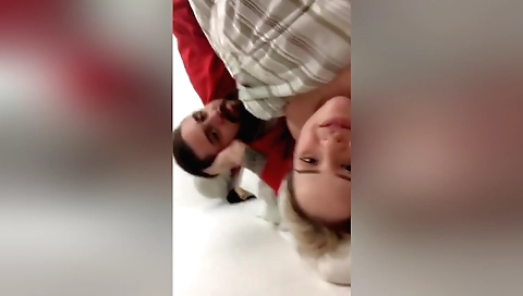 Chubby blonde gets a cock in her mouth and gets fucked