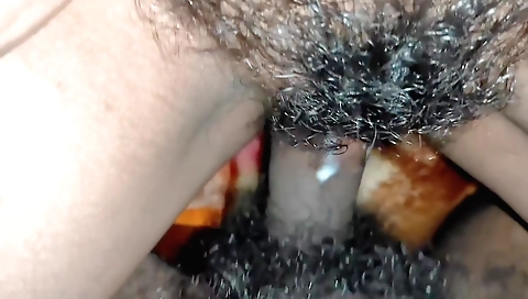 Girl with hairy bush is fucked by a large fuckstick